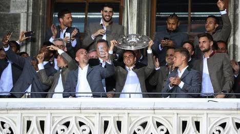 Bayern Muenchen Celebrate German Championship At Town Hall Balcony