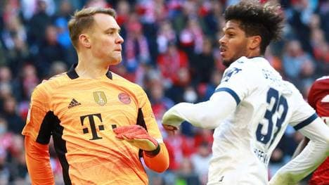 1 Manuel Neuer (FCB) gegen 33 Georginio Rutter (Hoffe) Fussball 1. BL FC Bayern Muenchen - TSG Hoffenheim am 23.10.2021 FOTO: Mladen Lackovic LakoPress *** 1 Manuel Neuer FCB against 33 Georginio Rutter Hoffe Football 1 BL FC Bayern Muenchen TSG Hoffenheim on 23 10 2021 PHOTO Mladen Lackovic LakoPress