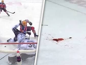 Schockmoment um Bremerhavens Christian Wejse, der unglücklich mit dem Schlittschuh seines Gegners am Hals getroffen wird.