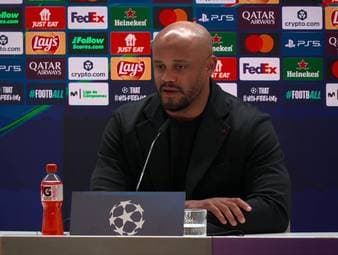 Vincent Kompany spricht auf der Pressekonferenz über einen möglichen Einsatz von Harry Kane gegen Real Madrid - legt sich aber trotz wiederholter Nachfragen nicht fest.