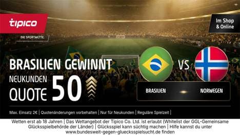Quote 50,00! Brasilien Sieg gegen Norwegen bei Tipico - WM 2026 Boost