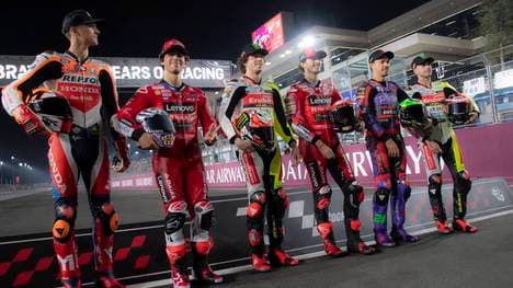 MARINI Luca (ita), Repsol Honda Team, Honda RC213V, portrait BASTIANINI Enea (ita), Ducati Lenovo Team, Ducati Desmosedici GP24, portrait BEZZECCHI Marco (ita), Pertamina Enduro VR46 Racing Team, Ducati Desmosedici GP23, portrait BAGNAIA Francesco (ita), Ducati Lenovo Team, Ducati Desmosedici GP24, portrait MORBIDELLI Franco (ita), Prima Pramac Racing, Ducati Desmosedici GP24, portrait DI GIANNANTONIO Fabio, Pertamina Enduro VR46 Racing Team, Ducati Desmosedici GP23, portrait during the 2024 MotoGP Qatar Airways Grand Prix of Qatar on the Losail International Circuit from March 8 to 10, in Lusail, Qatar - MOTO - MOTO GP - QATAR GRAND PRIX 2024 DPPI Panoramic PUBLICATIONxNOTxINxFRAxBEL _GQ23401