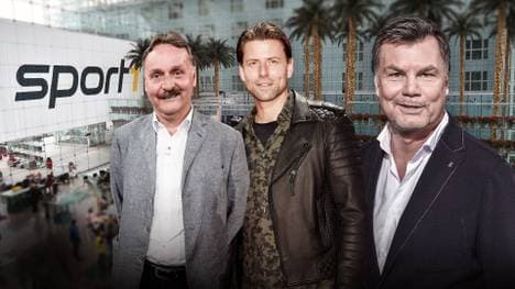 Peter Neururer (l.) und Roman Weidenfeller (M.) sind im CHECK24 Doppelpass zu Gast