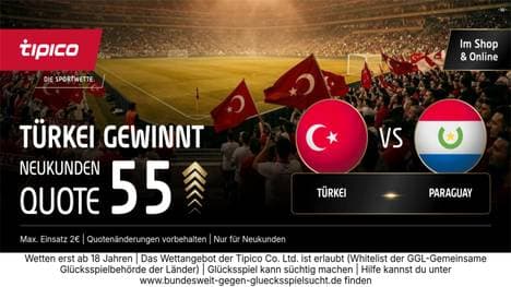 WM 2026 Quoten-Kracher: Quote 55,00 auf Türkei-Sieg gegen Paraguay bei Tipico!