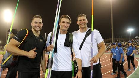 Johannes Vetter, Thomas Röhler und Andreas Hofmann (v.l.) greifen nach den EM-Medaillen im Speerwurf