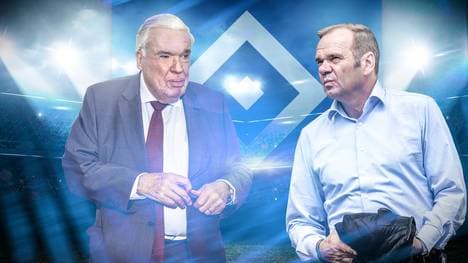 Klaus-Michael Kühne (l., mit Boss Bernd Hoffmann) hält beim Hamburger SV 20,57 Prozent der Anteile 