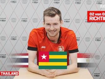 In einem Interview hatte Leverkusens Schlussmann Lukas Hradecky behauptet, dass er 95 Prozent aller Flaggen kennt. Sein Wissen stellt er nun eindrucksvoll unter Beweis.