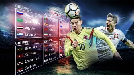 James Rodriguez (l.) und Robert Lewandowski sind zwei der Top-Stars der Teams in Gruppe H