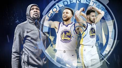 Ohne Kevin Durant (l.) führen Stephen Curry (M.) und Klay Thompson die Golden State Warriors an