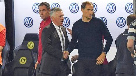 Carlo Ancelotti und Thomas Tuchel beim Handschlag