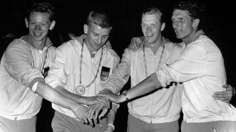 Cullmann, Hary, Mahlendorf und Lauer (v. li.) gewannen 1960 Gold in der 4x100m Staffel 