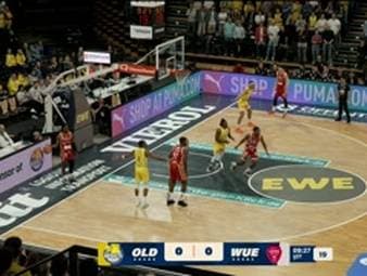 Die BBL-Highlights der Basketball-Partie EWE Baskets Oldenburg - Fitness First Würzburg Baskets im Video.