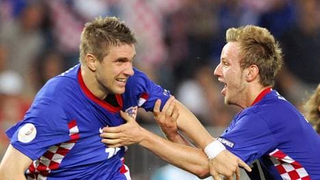 Ivan Klasnic (l.) spielte noch mit Ivan Rakitic zusammen für Kroatien