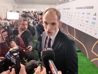 Englands Nationaltrainer Thomas Tuchel reagiert auf das hart Los bei der WM-Gruppe und spricht über seine erste WM-Auslosungsshow. 