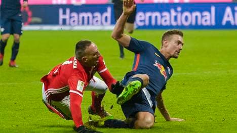 RB Leipzig (r.: Stefan Ilsanker) erwartet am Mittwoch den FC Bayern (l.: Franck Ribery)