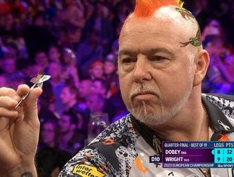 Peter Wright beginnt das Viertelfinale der European Darts Championship mit zwei High Finishes, bangt dann aber um das Weiterkommen.