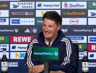 Joshua Kimmich - oder doch lieber Luka Vuskovic? Merlin Polzin antwortet auf der HSV-PK auf eine Kidsfrage. 