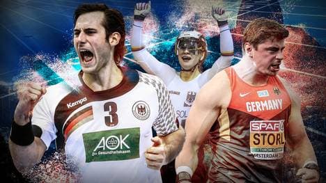 Bei Olympia 2016 in Rio de Janeiro am Start: Die Handballer um Uwe Gensheimer, Bahnradfahrerin Kristina Vogel, Kugelstoßer David Storl (v.l.)