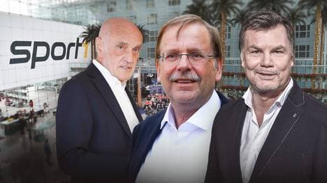 Rainer Koch (M.) und Martin Kind (l.) sind zu Gast im CHECK24 Doppelpass 