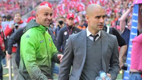 Pep Guardiola und Andre Schubert (l.) standen sich bereits in der Bundesliga an der Seitenlinie gegenüber