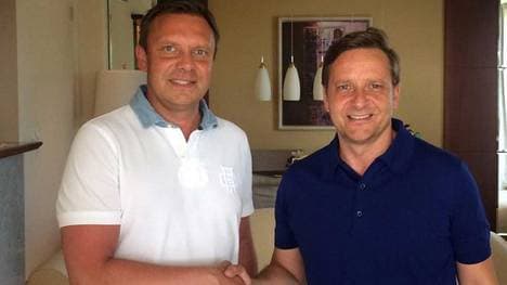 Trainer Andre Breitenreiter (l.) und Manager Horst Heldt 