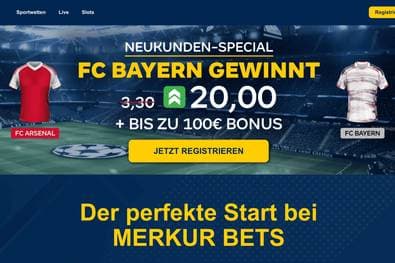 Champions League: Merkur Bets Super-Quote 20,0 auf Bayern-Sieg gegen Arsenal