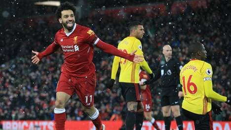 Mohamed Salah (l.) traf gegen den FC Watford vier Mal
