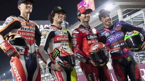 MARINI Luca (ita), Repsol Honda Team, Honda RC213V, portrait BASTIANINI Enea (ita), Ducati Lenovo Team, Ducati Desmosedici GP24, portrait BEZZECCHI Marco (ita), Pertamina Enduro VR46 Racing Team, Ducati Desmosedici GP23, portrait BAGNAIA Francesco (ita), Ducati Lenovo Team, Ducati Desmosedici GP24, portrait MORBIDELLI Franco (ita), Prima Pramac Racing, Ducati Desmosedici GP24during the 2024 MotoGP Qatar Airways Grand Prix of Qatar on the Losail International Circuit from March 8 to 10, in Lusail, Qatar - MOTO - MOTO GP - QATAR GRAND PRIX 2024 DPPI Panoramic PUBLICATIONxNOTxINxFRAxBEL _GQ23430