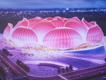 Der chinesische Erstligist Guangzhou Evergrande hat mit dem Bau seines neuen Stadions begonnen. Für 1,6 Milliarden sollen hier 100.000 Zuschauer Platz haben.