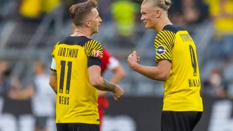 Marco Reus (l.) und Erling Haaland verstehen sich gut, nicht nur im Trikot von Borussia Dortmund