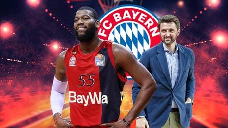 Marko Pesic (r.) erklärt den Bayern-Coup mit Greg Monroe (l.)