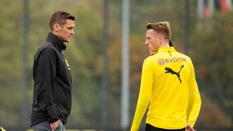 BVB-Sportdirektor Sebastian Kehl (l.) will die Personalie Marco Reus (r.) ohne mediale Nebengeräusche klären