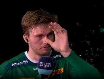 Emotional sichtlich ergriffen hatte Handball-Profi Franz Semper nach dem Unentschieden gegen Eisenach mit den Tränen zu kämpfen. 