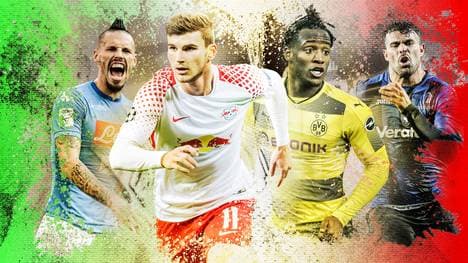 Timo Werner mit RB Leipzig (2.v.l.) und Michy Batshuayi (3.v.l.) mit Dortmund treffen auf knifflige Gegner aus der Serie A