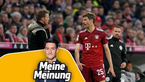 Thomas Müller (r.) bleibt Julian Nagelsmann und dem FC Bayern erst einmal nur eine weitere Saison erhalten