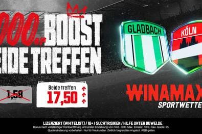 Winamax Derby-Boost: Quote 17,50 auf "Beide treffen"! Gladbach vs FC Köln