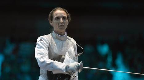 Italy's Valentina Vezzali reacts during 