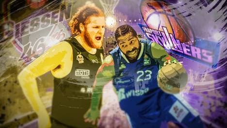 BBL: Gießen 46ers - Fraport Skyliners Ulm LIVE im TV, Stream & Ticker: John Bryant (l.) und die die Gießen 46ers empfangen die Fraport Skyliners zum Hessenderby