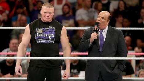 Brock Lesnar (l.) und Paul Heyman wollten die Bill-Goldberg-Fans provozieren