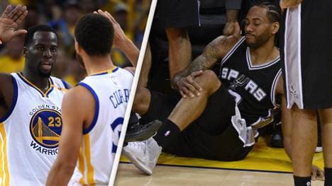 Kawhi Leonard (r.) musste im dritten Viertel das Spiel verletzt verlassen