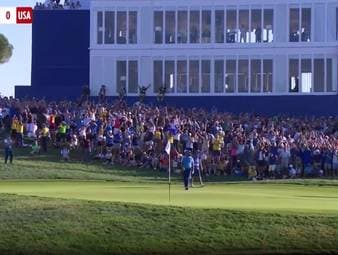 Jon Rahm sorgte für viel Staunen am ersten Tag des Ryder Cups. Am 16. Loch chippte der Spanier den Ball direkt ins Loch und erzielte somit für den Schlag des Tages.