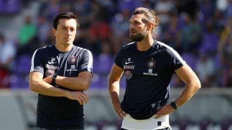 Robin Lenk (r.) ist nicht länger Co-Trainer von Erzgebirge Aue