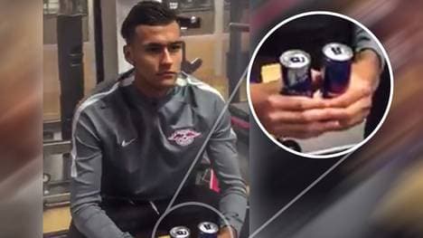 Davie Selke hält in dem Video gleich zwei Red-Bull-Dosen in der Hand