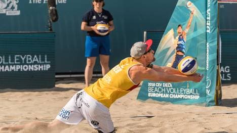 Arne Bergmann spielt mit Yannick Harms bei der Beachvolleyball-EM, Beachvolleyball-EM 2018 mit Bergmann/Harms, Laboureur/Sude,  Borger/Kozuch
