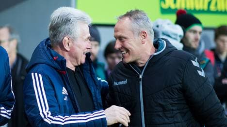 Bayern-Trainer Jupp Heynckes (l.) hatte am Wochenende letztmals beruflich mit seinem Freiburger Kollegen Christian Streich zu tun