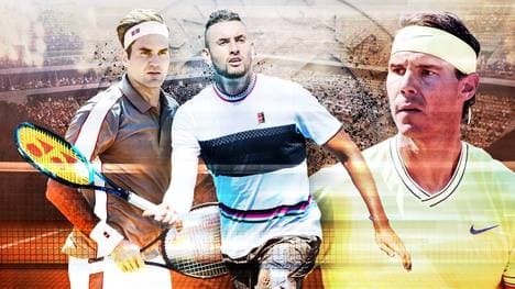 Nick Kyrgios (M.) benutzte den Unterarm-Service bereits gegen Rafael Nadal (r.)