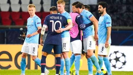 Neymar (2.v.l.) und Kevin De Bruyne (3.v.l.) zählen zu den großen Stars im Duell PSG vs. City