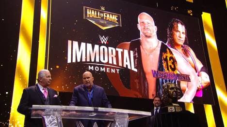 Steve Austin (mit Glatze) und Bret Hart damals und heute