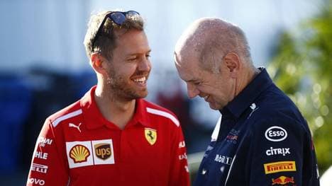 2018 Canadian GP CIRCUIT GILLES-VILLENEUVE, CANADA - JUNE 09: Sebastian Vettel, Ferrari, with Adrian Newey, Chief Technical Officer, Red Bull Racing during the Canadian GP at Circuit Gilles-Villeneuve on June 09, 2018 in Circuit Gilles-Villeneuve, Canada. (Photo by Andy Hone LAT Images) 1015305894 Images) PUBLICATIONxINxGERxSUIxAUTxHUNxONLY _ONY3414