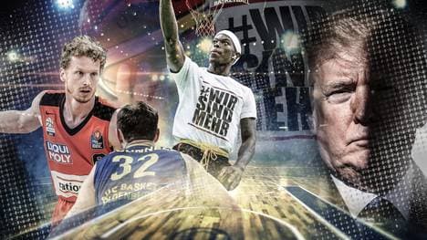 Dennis Schröder (M.) und das DBB-Team setzten ein Zeichen, Per Günther (l.) zeigt sich begeistert